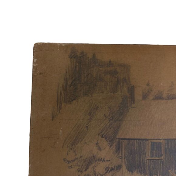 Pencil Drawing Cottage In The Woods Artist Unknown Unsigned Original Vintage - Picture 6 of 12